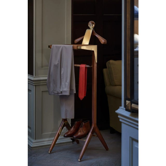 Wood Classical Valet Stand in Brass & Black Walnut by Honorific For Sale - Image 7 of 12