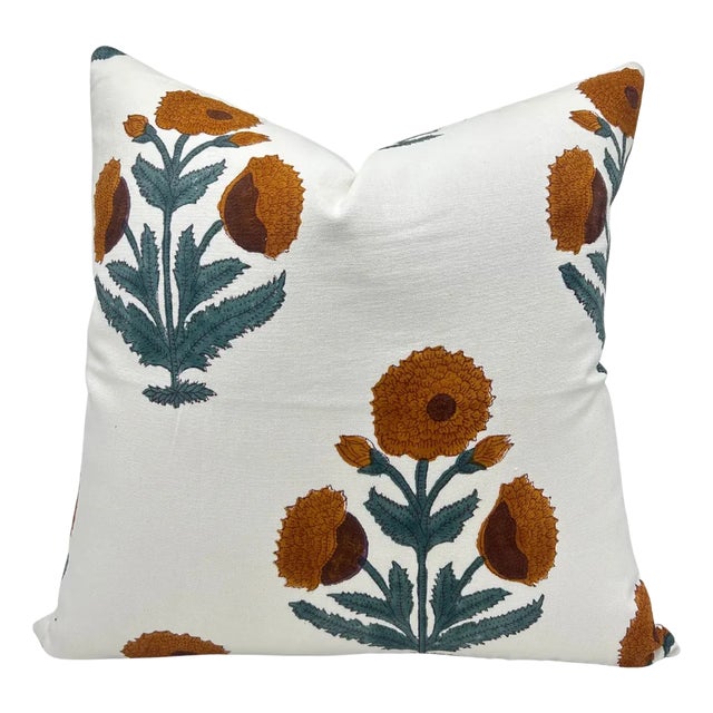 Thick Cotton White Badshah Floral Print Pillow Cover 26x26 Inch For Sale