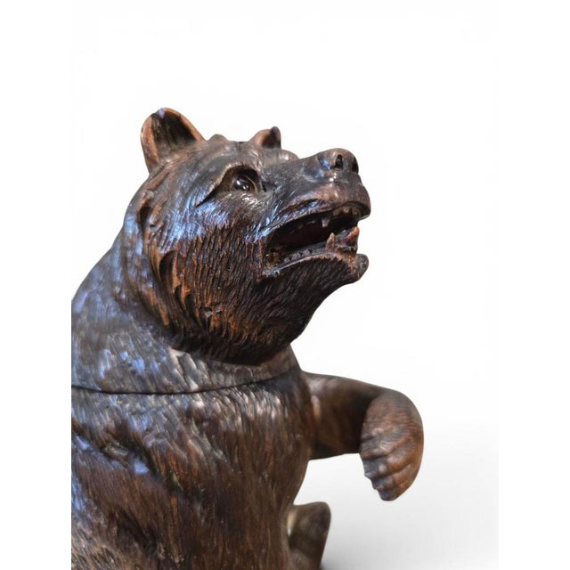 Antique Black Forest Carved Bear Inkwell with Glass Eyes and Original Glass, 1890 For Sale - Image 11 of 14