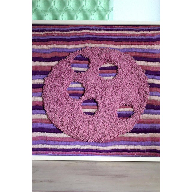 Framed textile art - Fiber art - purple fiber - Midcentury tapestry - purple tapestry - 1970s fabric art - pink embroidery...