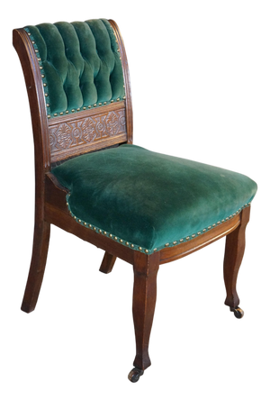Antique Victorian Eastlake Carved Mahogany Tufted Velvet Parlor Side Chair