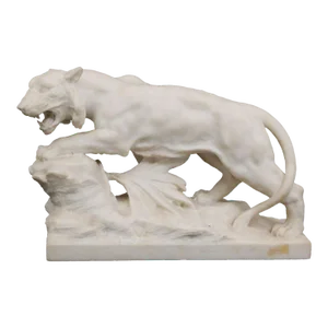 Joseph Frugoni Italian Marble Sculpture of Stalking Lion