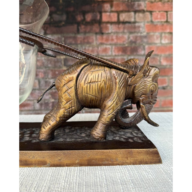 Late 20th Century Vintage 1980s Brass Elephant & Glass Hurricane Centerpiece - Maitland-Smith Style For Sale - Image 5 of 11