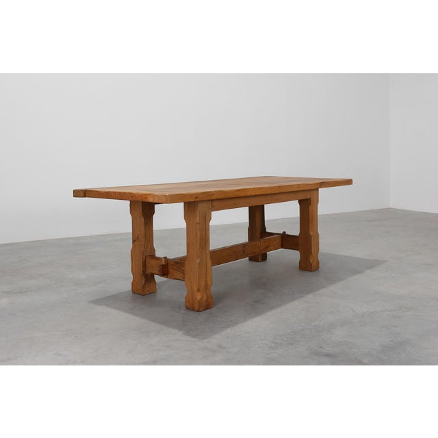 Mid-Century Brutalist Oak Dining Table, Belgium, 1960s For Sale - Image 10 of 13
