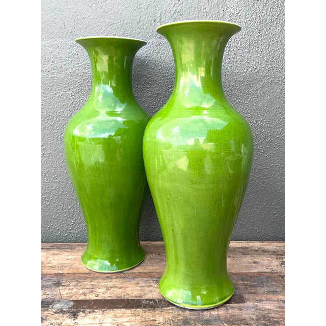 Vintage Crackle Glaze Ceramic Vases - A Pair For Sale - Image 9 of 12