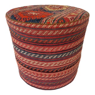 Vintage Hand Woven Kilim Upholstered Ottoman Pouf For Sale