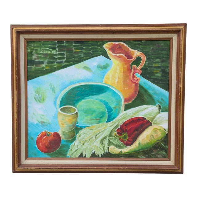 Vintage Still Life Vegetable Painting Framed For Sale