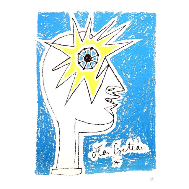 Jean Cocteau, Profile, 1950s, Lithograph For Sale