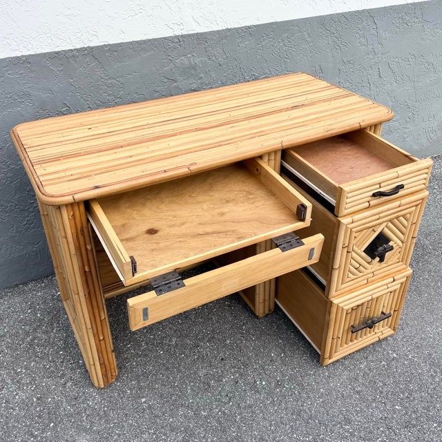 Boho Chic Vintage Boho Chic Pencil Reed Bamboo Writing Desk For Sale - Image 3 of 10