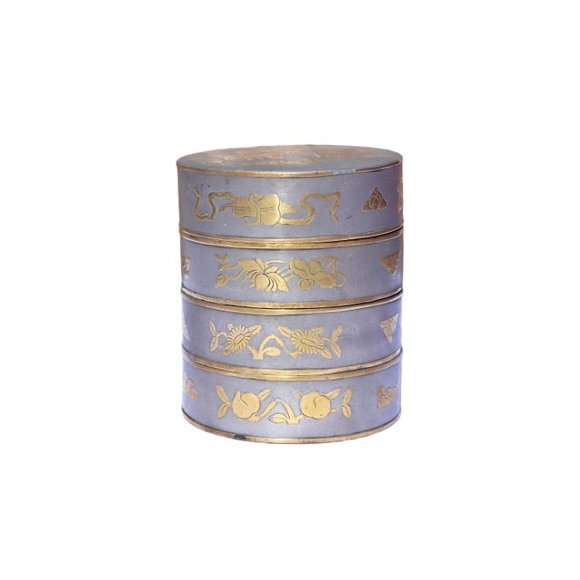 Late 19th Century Chinese Pewter Four-Tier Stacking Sweetmeat Box For Sale In San Diego - Image 6 of 9