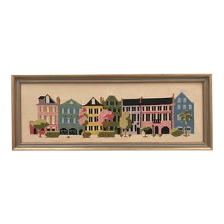 Mid-Century “Rainbow Row” Framed Needlepoint Art For Sale
