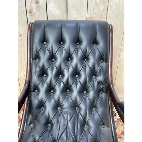 Black Leather Chesterfield Rocking Chair For Sale - Image 6 of 7