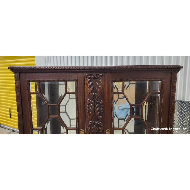 Antique Carved Mahogany French Victorian Style Curio Display Cabinet C1940s For Sale - Image 4 of 15