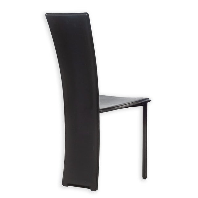 Vintage Set of 4 Pietro Costantini Tripod Black Italian Leather Dining Chairs For Sale - Image 4 of 11