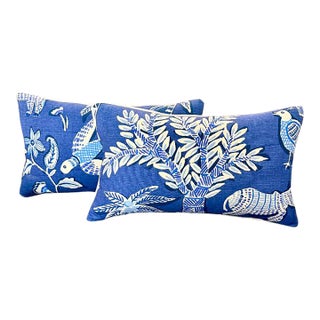 Lumbar Pillow Pair – Thibaut Goa Fabric With Sunbrella Contrast Welt & Back For Sale
