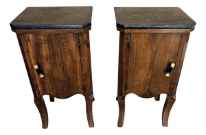 Italian Art Deco Nightstands in Burl Walnut with Black Marble Top, 1940s, Set of 2