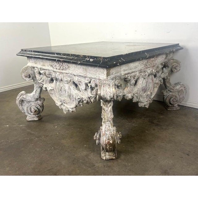 Monumental Painted Rococo Style Coffee Table W/ Marble Top For Sale - Image 14 of 15