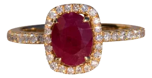 The 26th Avenue: Ruby and Cushion Shaped Diamond Halo Ring in Yellow Gold