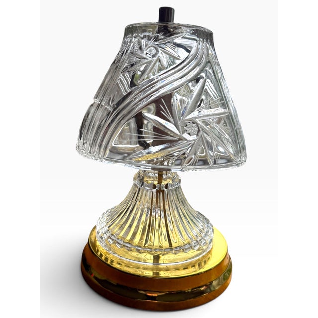 Vintage Cut Glass Table Lamp With Intricate Swirl & Floral Pattern, Gold-Tone Base For Sale - Image 4 of 6