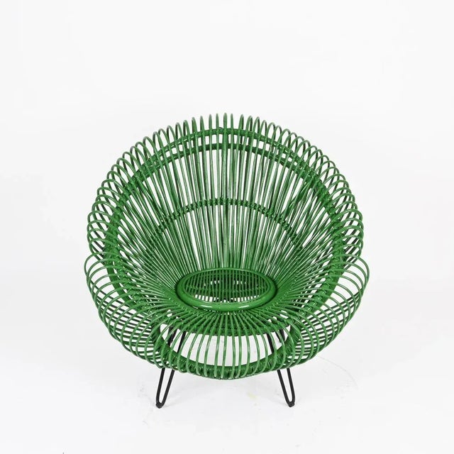 Sculptural Green Rattan Lounge Chair attributed to J. Abraham and Dirk Rol, France, 1960s For Sale - Image 17 of 18