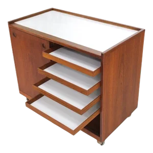 Mid 20th Century Teak Danish Modern Petit Serving Bar Liquor Cabinet on Wheels