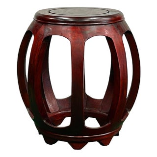 Vintage Reddish Brown Oriental Barrel Shape Round Stool Side Table For Sale