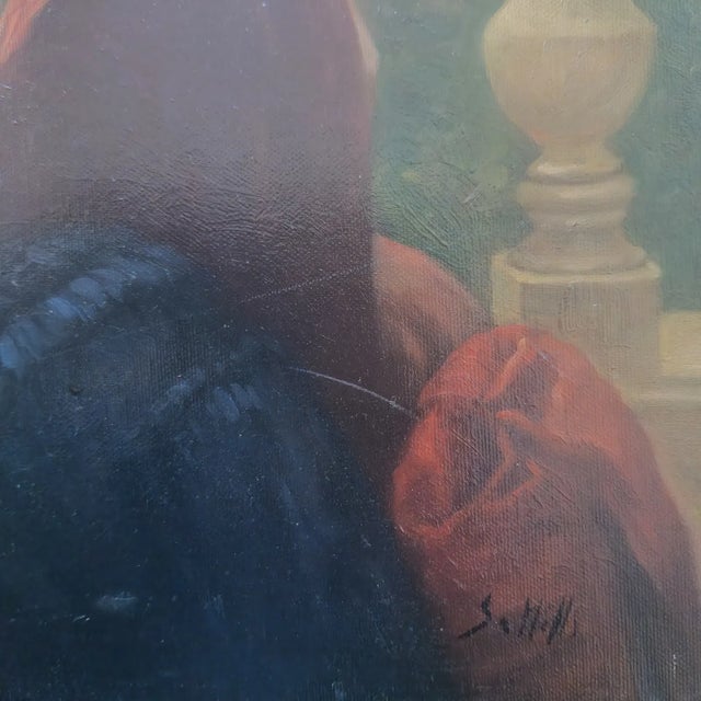 Victorian Mid-20th Century Signed S. Hills - Ladies on the Terrace, Oil on Canvas For Sale - Image 3 of 4