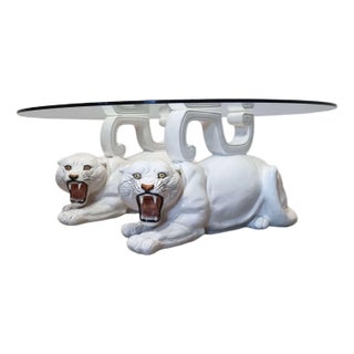 Italian Ceramic Snow Leopard Coffeetable, 1970s For Sale