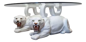 Italian Ceramic Snow Leopard Coffeetable, 1970s