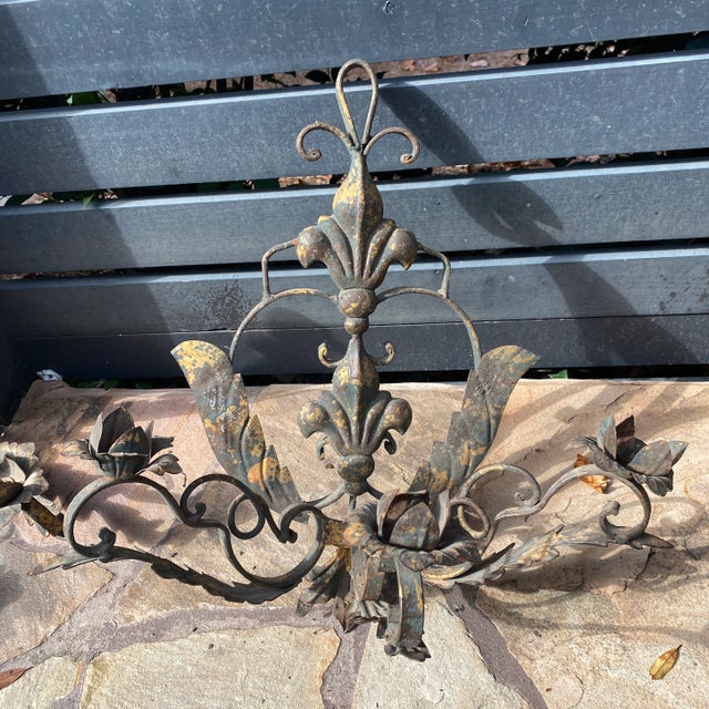 Metal 1960s Italian Style Gilt Iron Candlestick Sconces- a Pair For Sale - Image 7 of 10