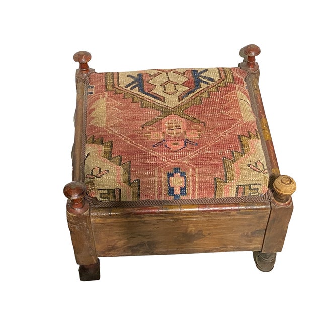 Indian Punjabi Square Low Stool With Antique Hamadan Seat Chairish