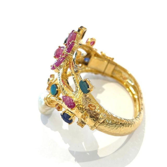 Early 21st Century Bochic "Capri" Natural Ruby, Sapphire & Blue Opal Bangle Set In 18k Gold&Silver For Sale - Image 5 of 18