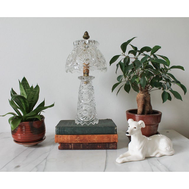 Vintage Cut Crystal Boudoir Table Lamp W/ Matching Shade For Sale - Image 4 of 11