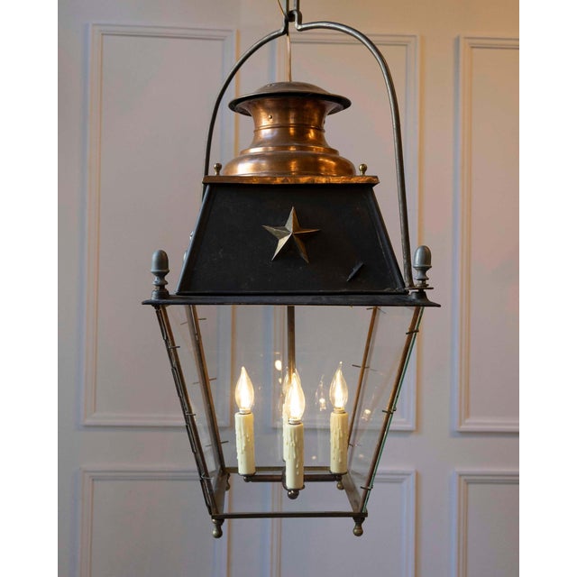 Metal Mid 20th Century French Copper and Iron Lantern with Star Motifs For Sale - Image 7 of 9