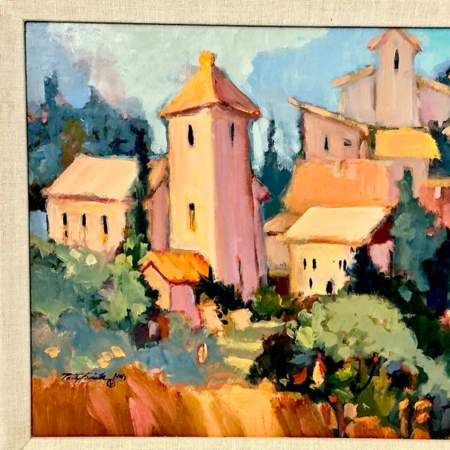1963 Vintage Impressionist Rustic European Original Oil Painting, ‘Provincial Village’ by Patsy Smith For Sale - Image 12 of 13