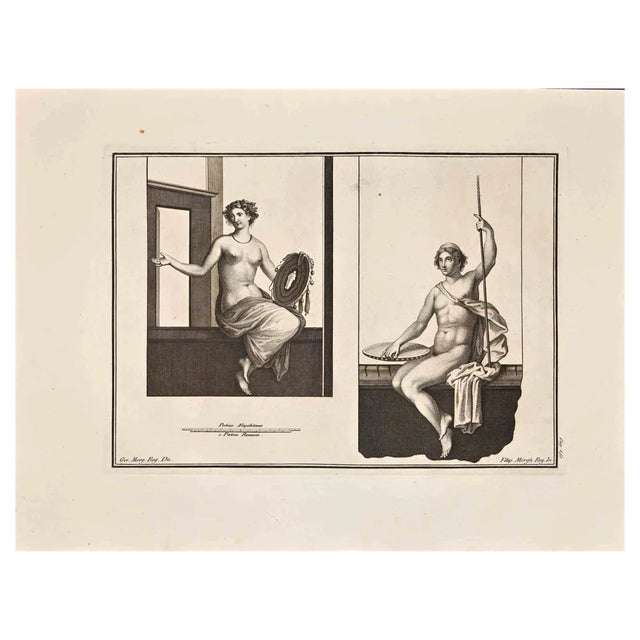 Giovanni Elia Morghen, Ancient Roman Fresco Herculaneum, Etching, 18th Century For Sale