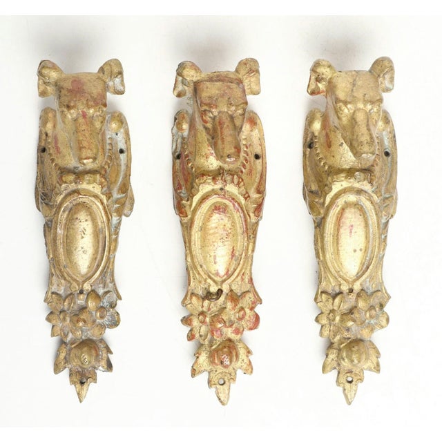 19th Century 19th Century set of 3 Gilt Bronze Dog Head Door Handles or Drawer Pulls For Sale - Image 5 of 12