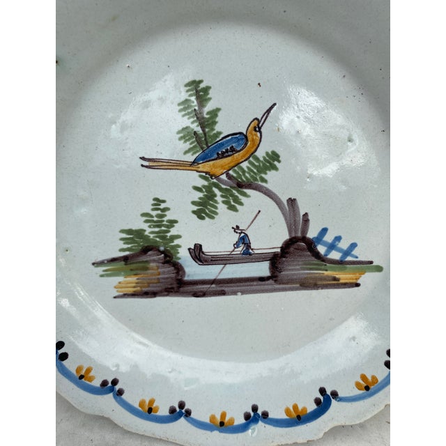 French Country Early 19th Century French Faience Bird Plate Nevers For Sale - Image 3 of 4