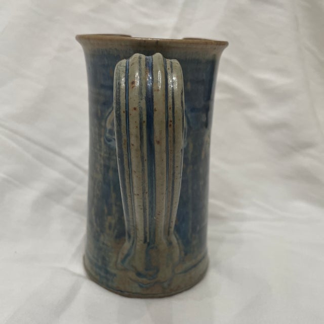 Rustic 1989 Wellman and Welsh Wheel Thrown Pottery Pitcher For Sale - Image 3 of 5
