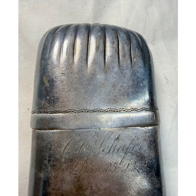 Antique 19th Century Silver-Plate Ribbed 2 Piece Cigarette Cigar Vesta Case Box For Sale - Image 4 of 11