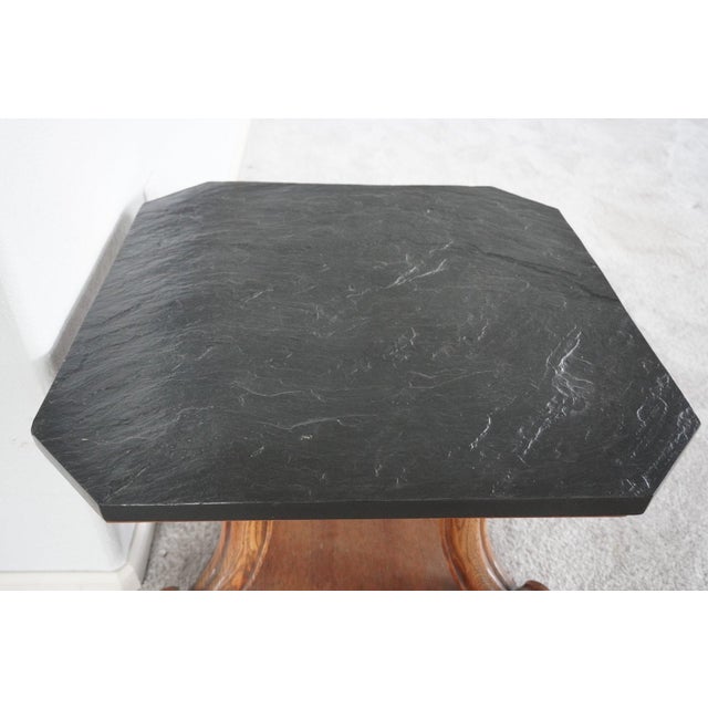 Traditional Mid 20th Century Henredon Slate Top Accent Table With Carved Oak Scroll Base For Sale - Image 3 of 3