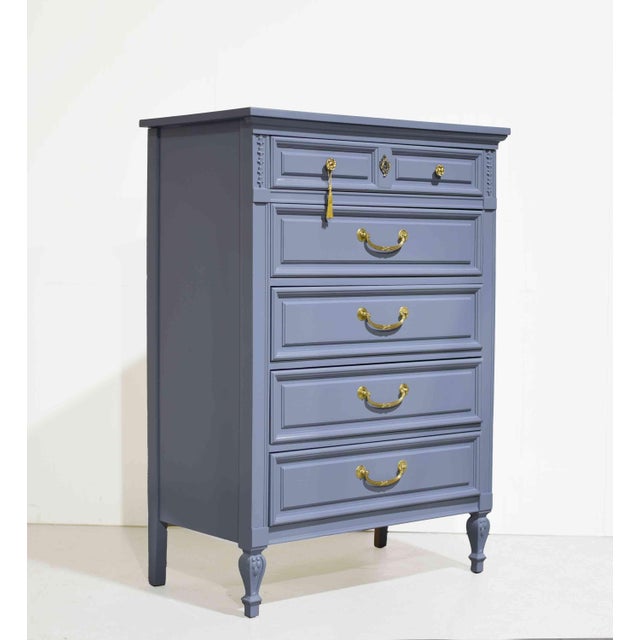 Mid Century French Louis Style Highboy by Dixie - Newly Painted For Sale - Image 14 of 15