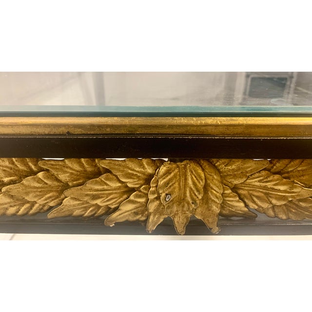 Hollywood Regency 1950s Hollywood Regency Black Metal & Gilded Laurel Leaf Coffee Table With Beveled Glass For Sale - Image 3 of 10