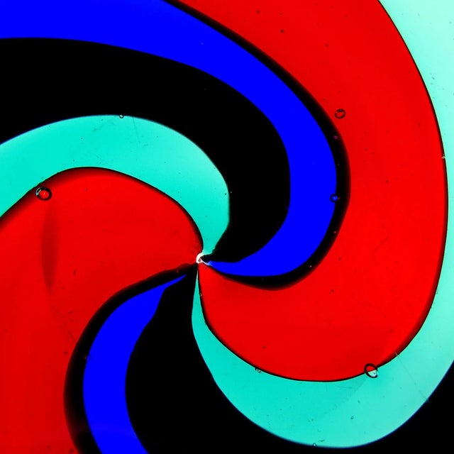 Mid-Century Modern Murano Vintage Red Black Blue Aqua Swirl Design Italian Art Glass Flower Shaped Ashtray Bowl For Sale - Image 3 of 8