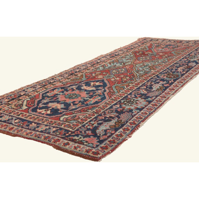 79786 Antique Persian Heriz Rug, 02'07 x 06'03. The Crimson Legacy: An Antique Persian Heriz Masterpiece of Regal...