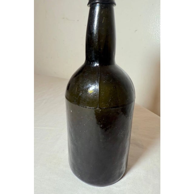 Rare Antique 18th Century Handmade 4 Part Mold Blown Green Whiskey Glass Bottle For Sale - Image 4 of 9