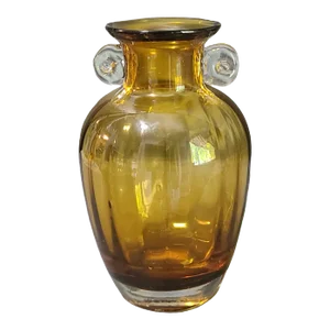 Vintage Italian Hand-Blown Art Glass Neo-Classical Amber Amphora Vase
