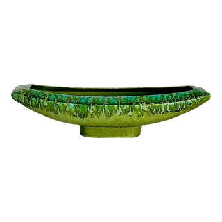 Mid 20th Century California Pottery Planter or Low Vase With Drip Glaze Lava Detail For Sale