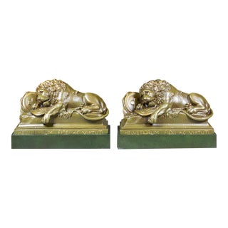 Antique Swiss Guard Bronze Lion Bookends Bookends c.1920 For Sale