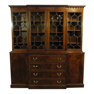 1950s Georgian Style Inlaid Breakfront, Attributed For Sale